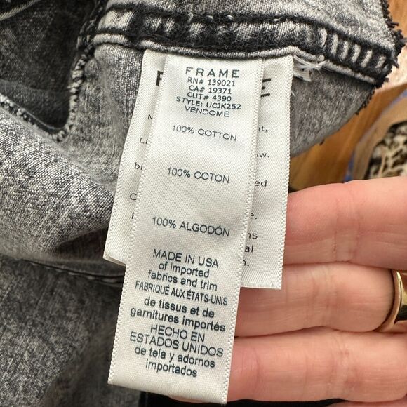 Frame Stonewashed Gray Faded & Distressed Crop Jacket Front Button Raw Hem S - Picture 12 of 16